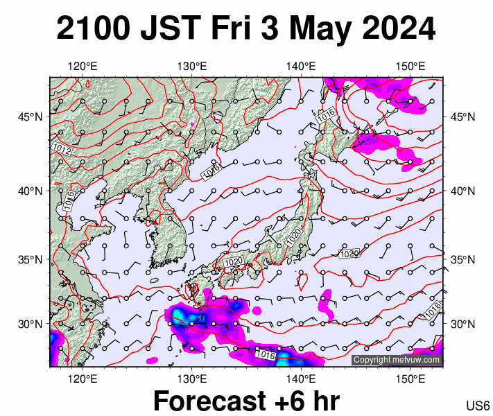 Japan forecast chart for Friday, May 3rd, 2024 at 12:00 PM