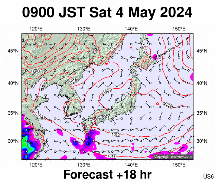 Japan forecast chart for Saturday, May 4th, 2024 at 12:00 AM