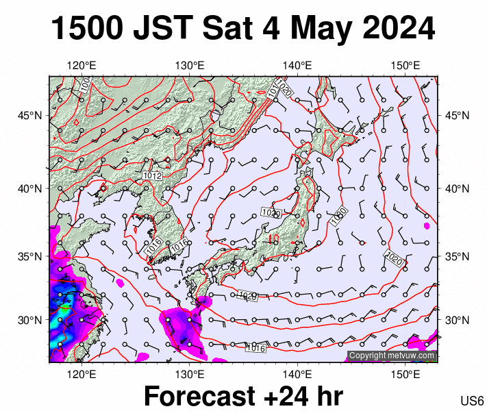 Japan forecast chart for Saturday, May 4th, 2024 at 6:00 AM
