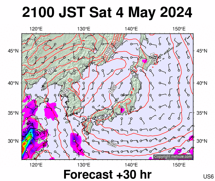 Japan forecast chart for Saturday, May 4th, 2024 at 12:00 PM