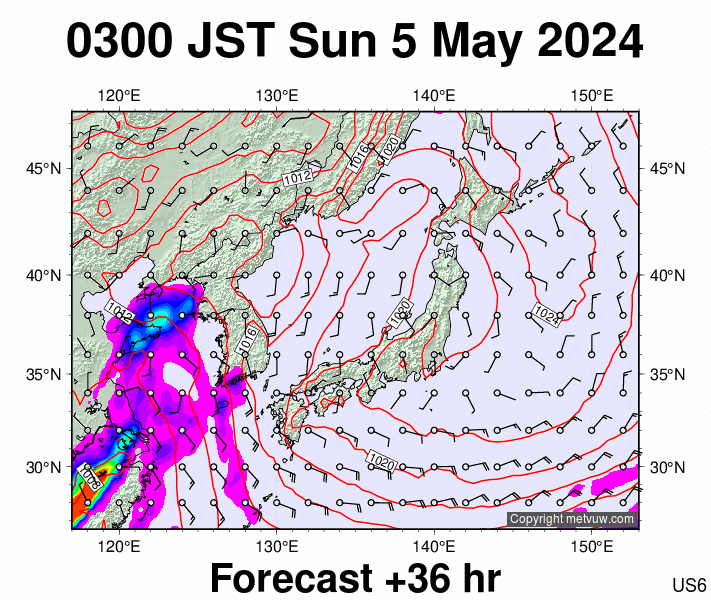 Japan forecast chart for Saturday, May 4th, 2024 at 6:00 PM