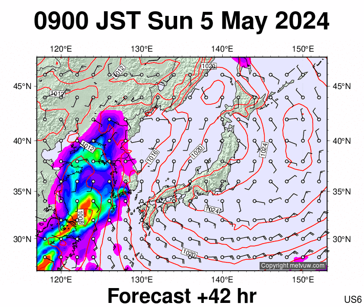 Japan forecast chart for Sunday, May 5th, 2024 at 12:00 AM