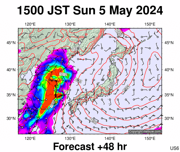 Japan forecast chart for Sunday, May 5th, 2024 at 6:00 AM