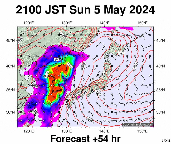 Japan forecast chart for Sunday, May 5th, 2024 at 12:00 PM