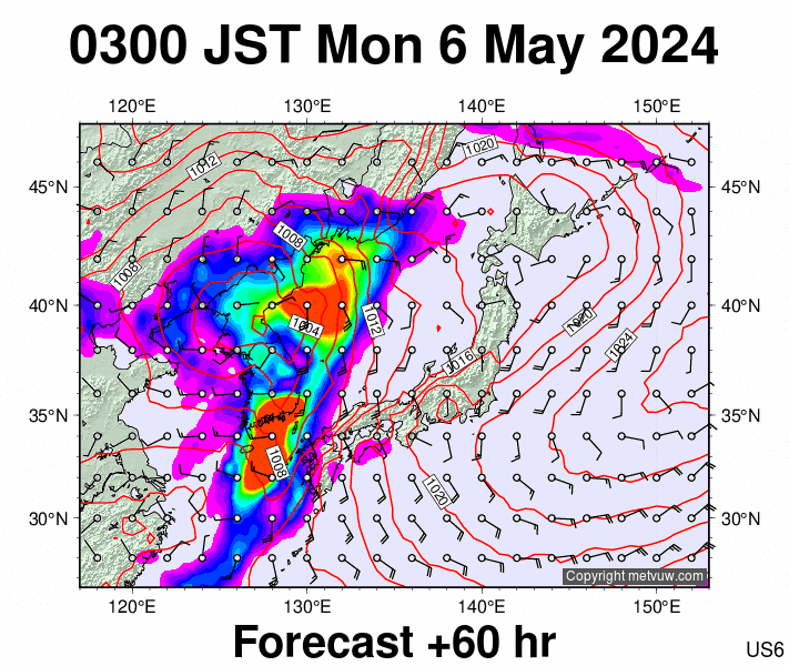 Japan forecast chart for Sunday, May 5th, 2024 at 6:00 PM