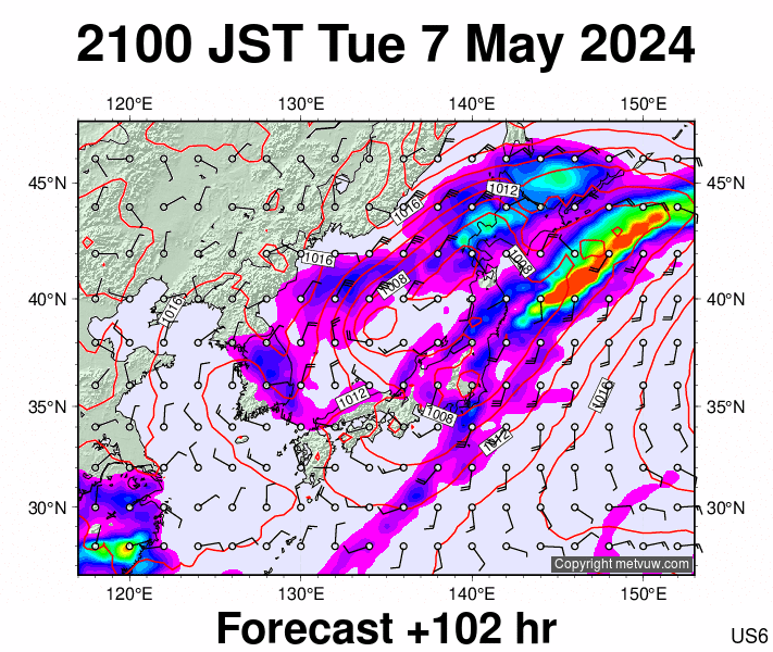 Japan forecast chart for Tuesday, May 7th, 2024 at 12:00 PM