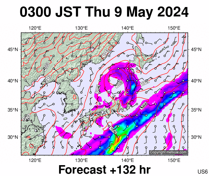 Japan forecast chart for Wednesday, May 8th, 2024 at 6:00 PM