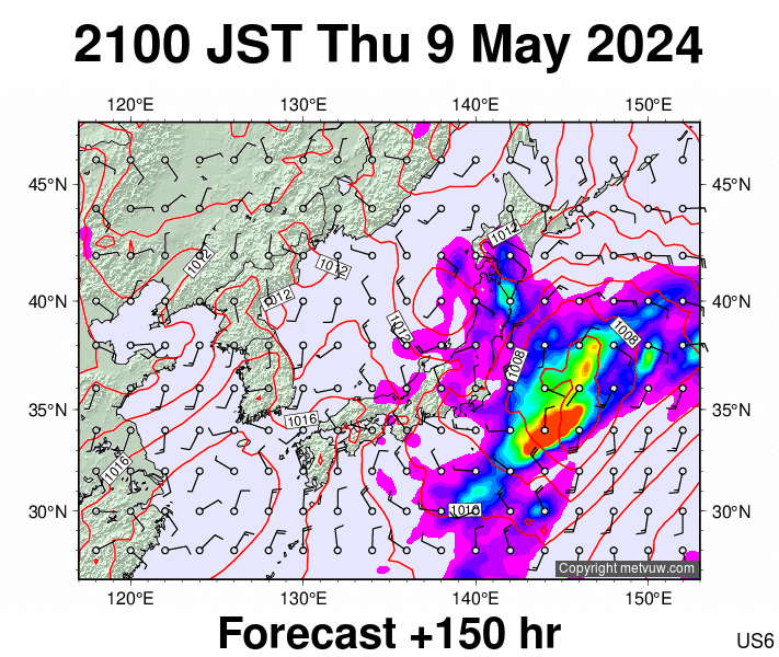 Japan forecast chart for Thursday, May 9th, 2024 at 12:00 PM