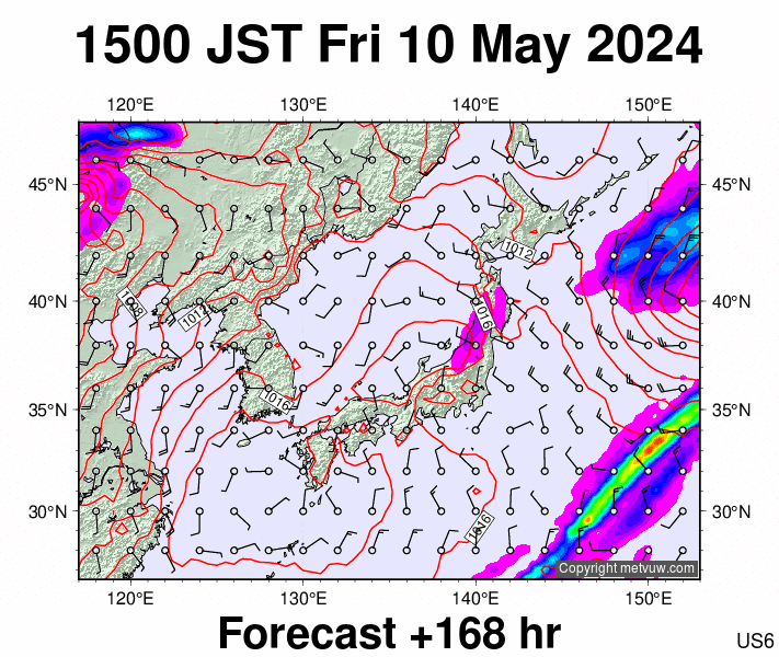 Japan forecast chart for Friday, May 10th, 2024 at 6:00 AM