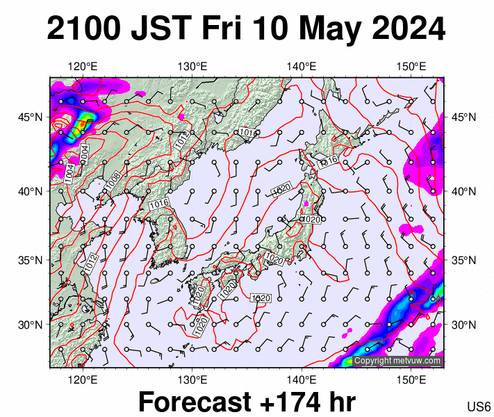 Japan forecast chart for Friday, May 10th, 2024 at 12:00 PM