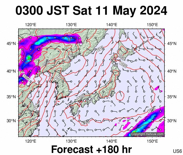 Japan forecast chart for Friday, May 10th, 2024 at 6:00 PM