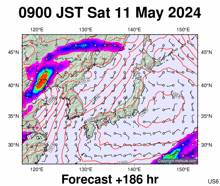Japan forecast chart for Saturday, May 11th, 2024 at 12:00 AM