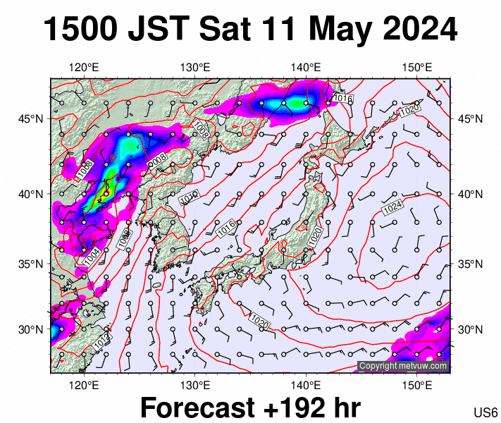Japan forecast chart for Saturday, May 11th, 2024 at 6:00 AM