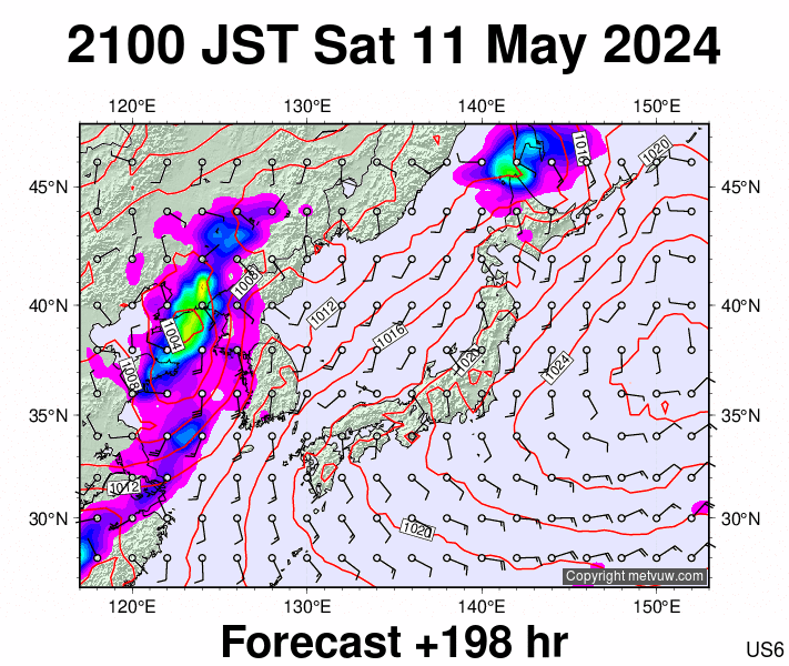 Japan forecast chart for Saturday, May 11th, 2024 at 12:00 PM