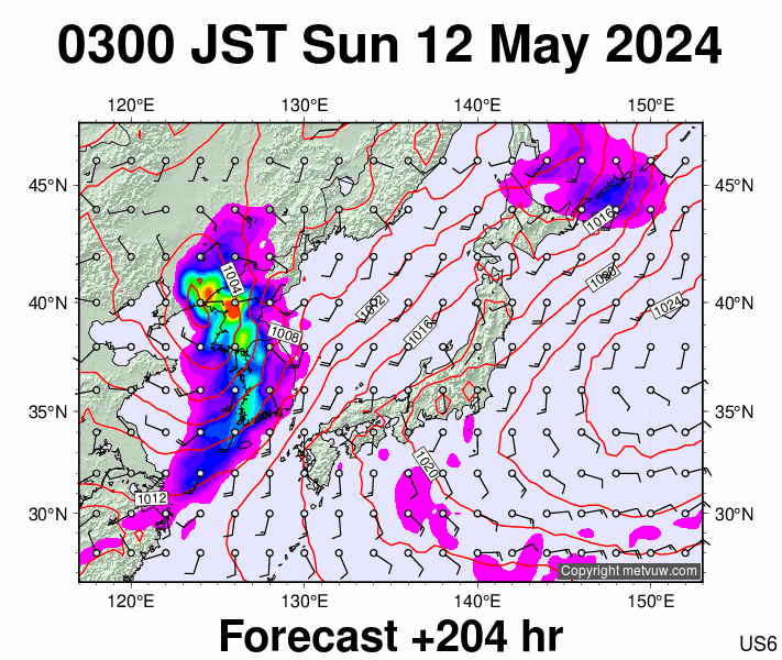 Japan forecast chart for Saturday, May 11th, 2024 at 6:00 PM