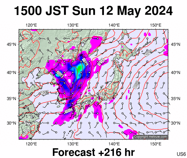Japan forecast chart for Sunday, May 12th, 2024 at 6:00 AM