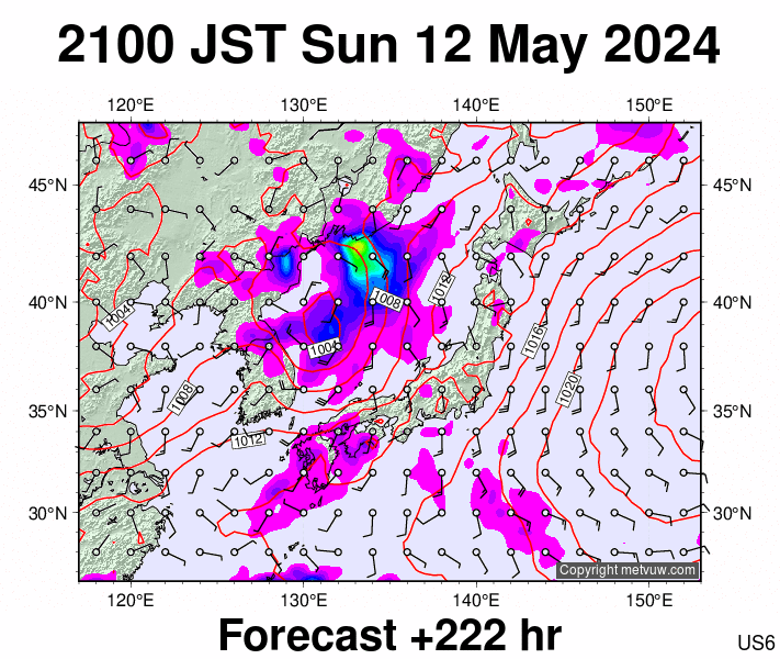 Japan forecast chart for Sunday, May 12th, 2024 at 12:00 PM