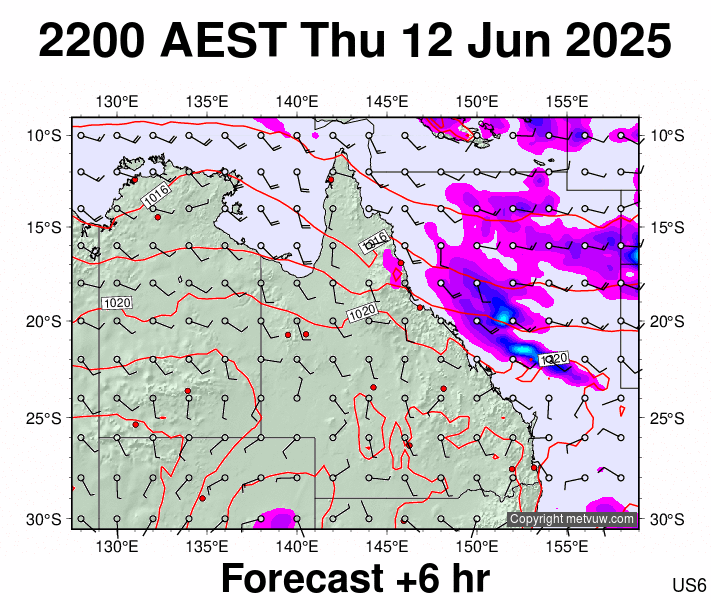 Queensland forecast chart for Thursday, June 12th, 2025 at 12:00 PM