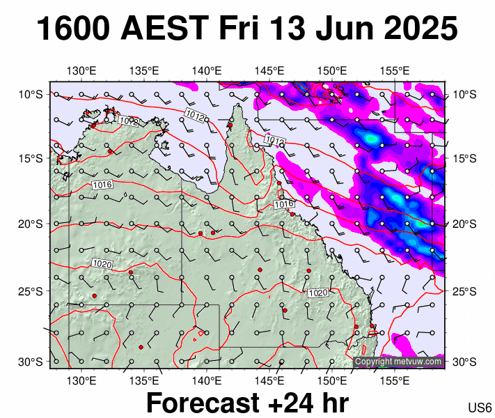 Queensland forecast chart for Friday, June 13th, 2025 at 6:00 AM