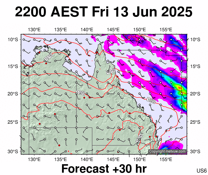 Queensland forecast chart for Friday, June 13th, 2025 at 12:00 PM