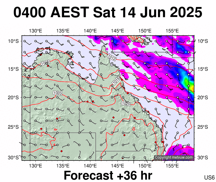 Queensland forecast chart for Friday, June 13th, 2025 at 6:00 PM