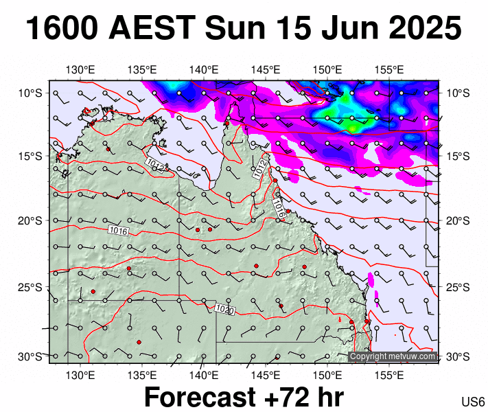 Queensland forecast chart for Sunday, June 15th, 2025 at 6:00 AM
