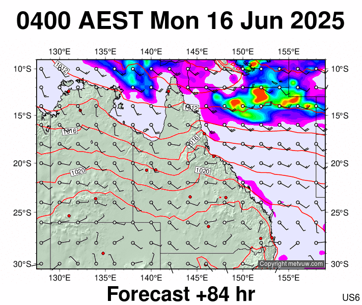 Queensland forecast chart for Sunday, June 15th, 2025 at 6:00 PM