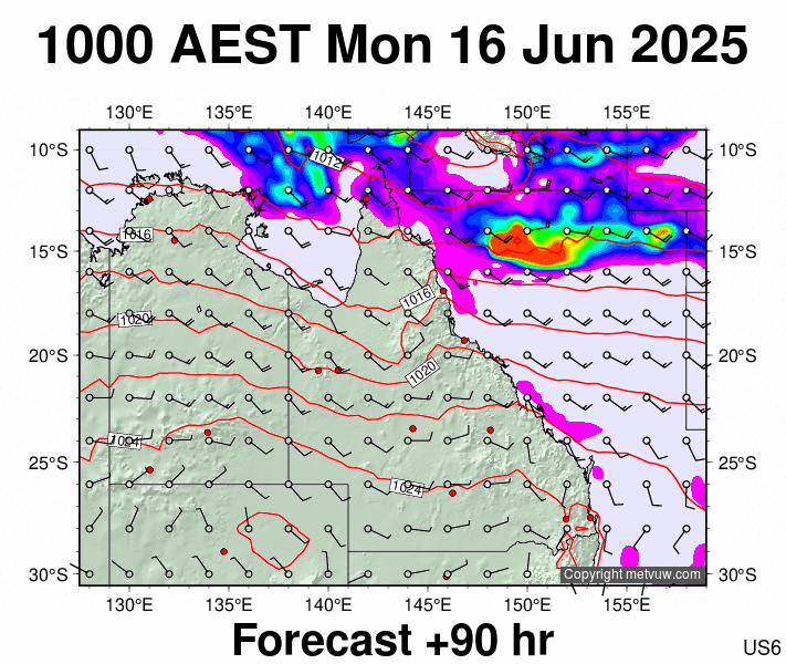 Queensland forecast chart for Monday, June 16th, 2025 at 12:00 AM