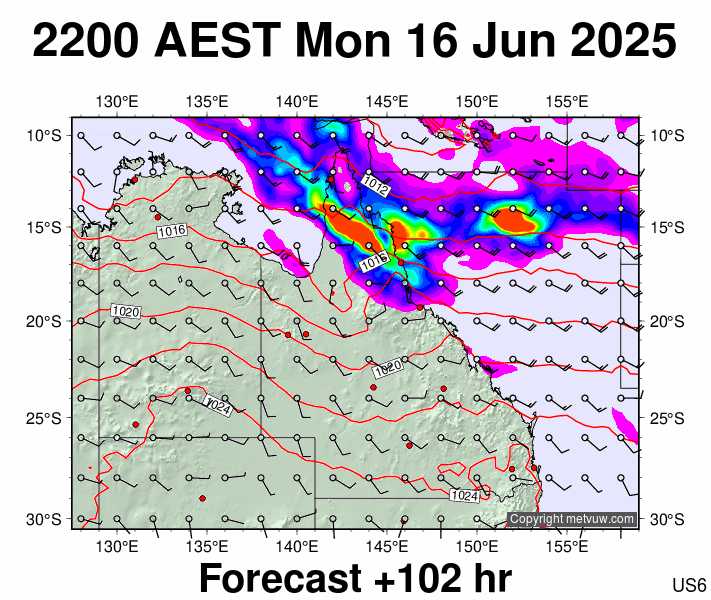 Queensland forecast chart for Monday, June 16th, 2025 at 12:00 PM