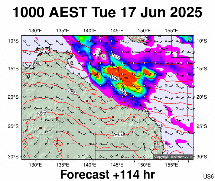 Queensland forecast chart for Tuesday, June 17th, 2025 at 12:00 AM