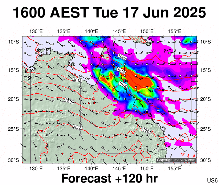 Queensland forecast chart for Tuesday, June 17th, 2025 at 6:00 AM