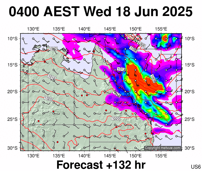 Queensland forecast chart for Tuesday, June 17th, 2025 at 6:00 PM