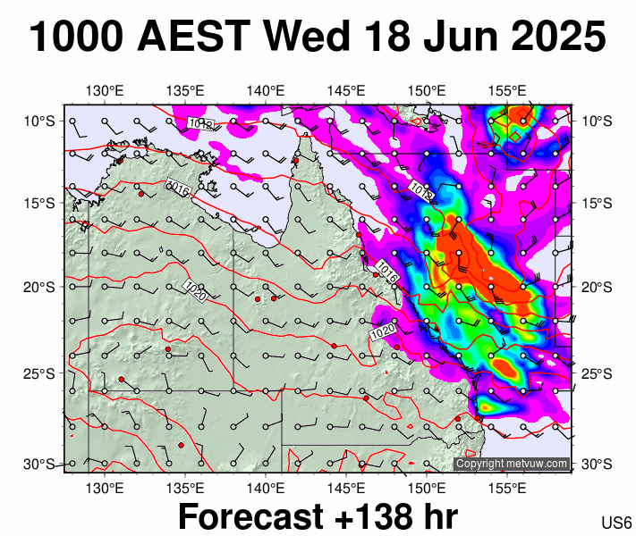 Queensland forecast chart for Wednesday, June 18th, 2025 at 12:00 AM
