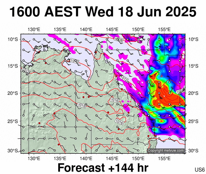 Queensland forecast chart for Wednesday, June 18th, 2025 at 6:00 AM
