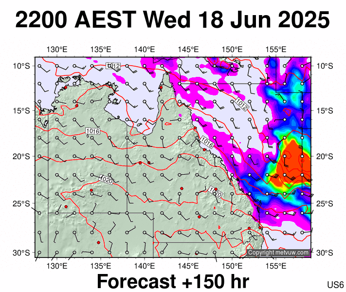 Queensland forecast chart for Wednesday, June 18th, 2025 at 12:00 PM