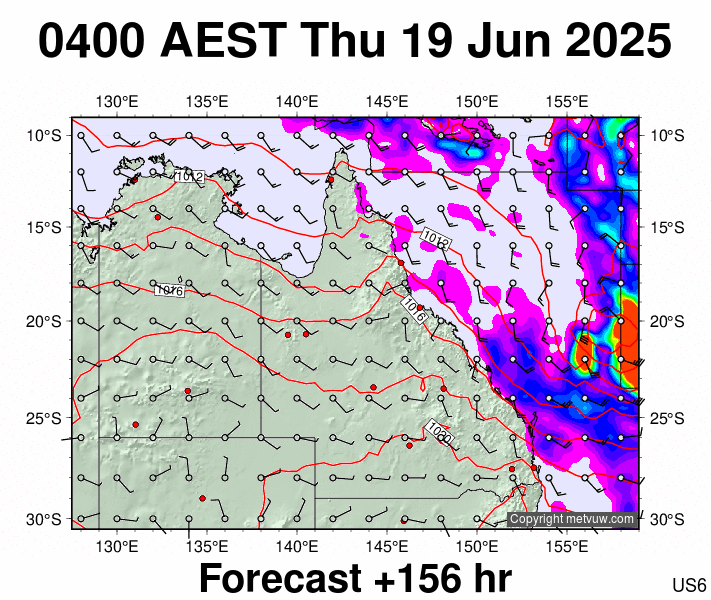 Queensland forecast chart for Wednesday, June 18th, 2025 at 6:00 PM