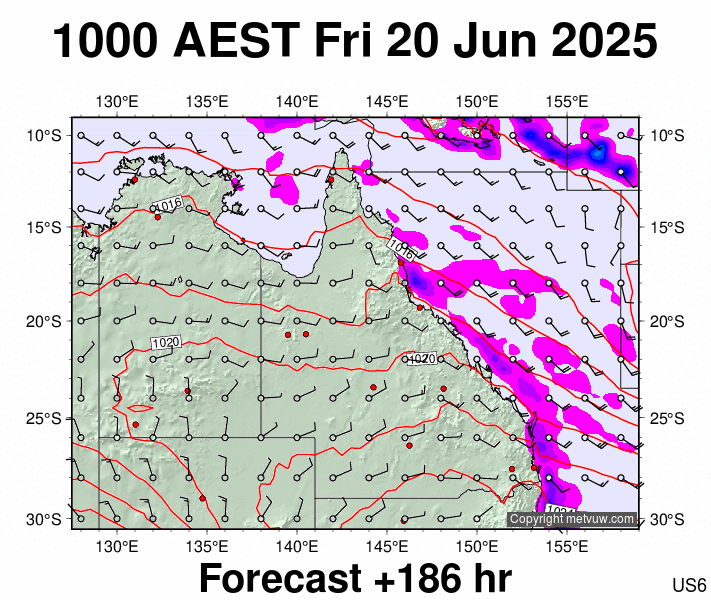 Queensland forecast chart for Friday, June 20th, 2025 at 12:00 AM