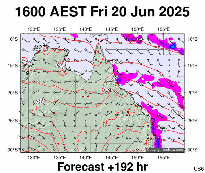 Queensland forecast chart for Friday, June 20th, 2025 at 6:00 AM