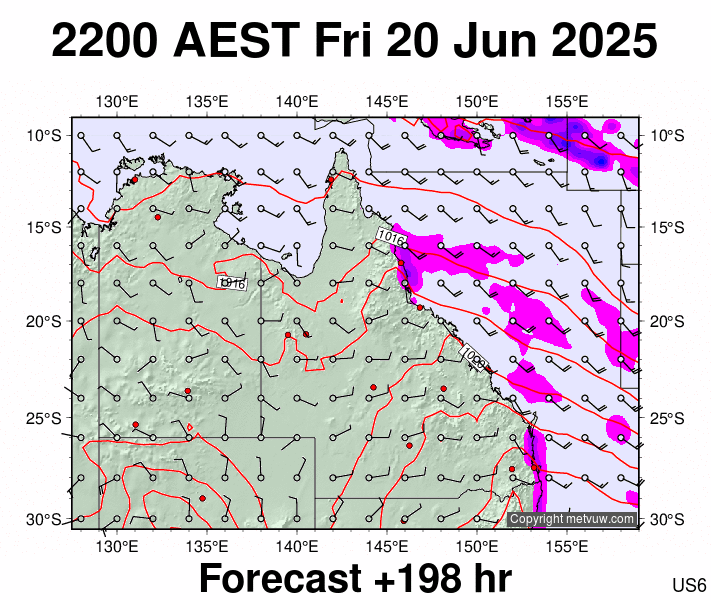 Queensland forecast chart for Friday, June 20th, 2025 at 12:00 PM