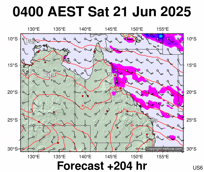 Queensland forecast chart for Friday, June 20th, 2025 at 6:00 PM