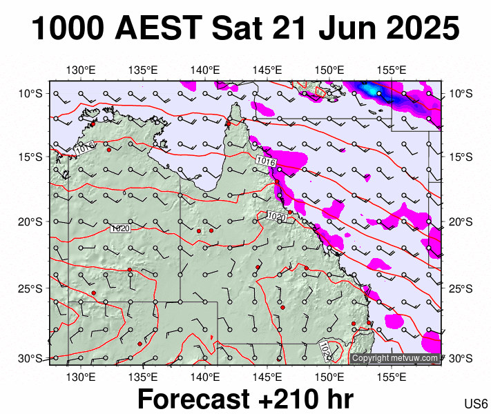 Queensland forecast chart for Saturday, June 21st, 2025 at 12:00 AM