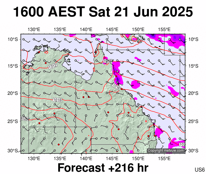 Queensland forecast chart for Saturday, June 21st, 2025 at 6:00 AM