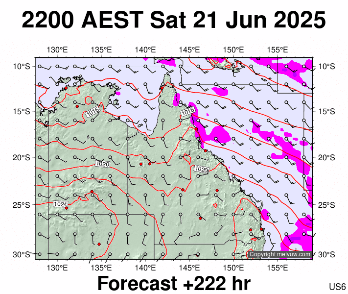 Queensland forecast chart for Saturday, June 21st, 2025 at 12:00 PM