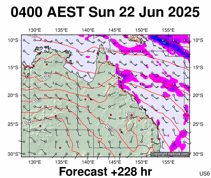 Queensland forecast chart for Saturday, June 21st, 2025 at 6:00 PM