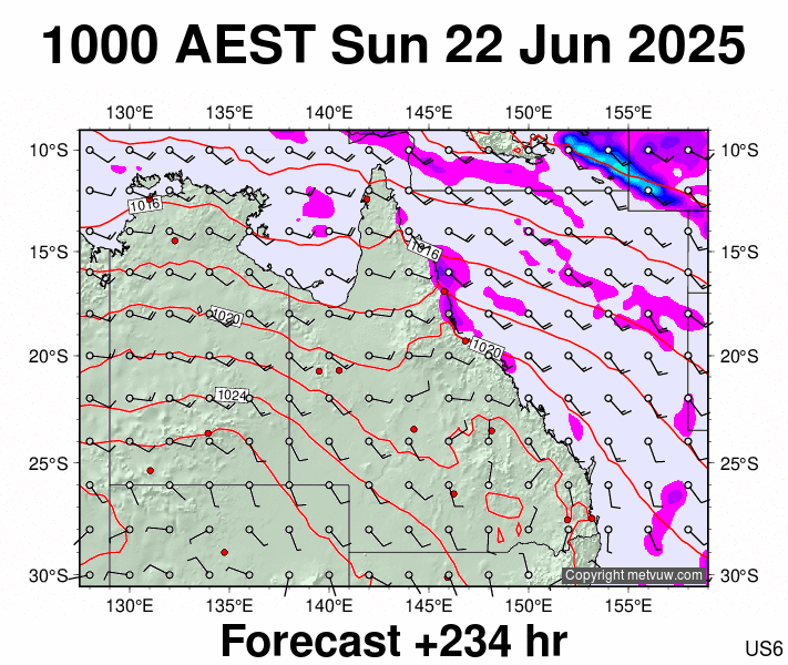 Queensland forecast chart for Sunday, June 22nd, 2025 at 12:00 AM