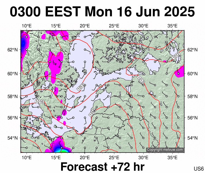 Estonia forecast chart for Monday, June 16th, 2025 at 12:00 AM