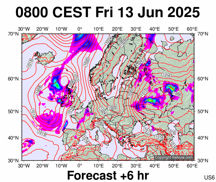 Europe forecast chart for Friday, June 13th, 2025 at 6:00 AM