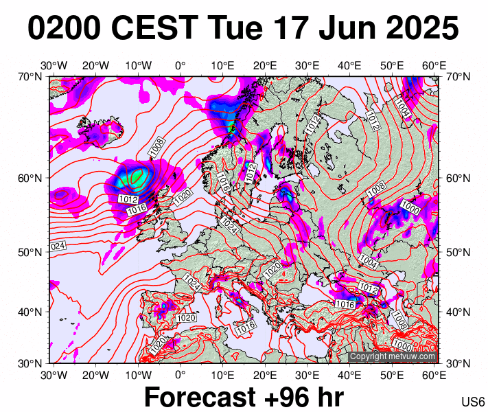 Europe forecast chart for Tuesday, June 17th, 2025 at 12:00 AM