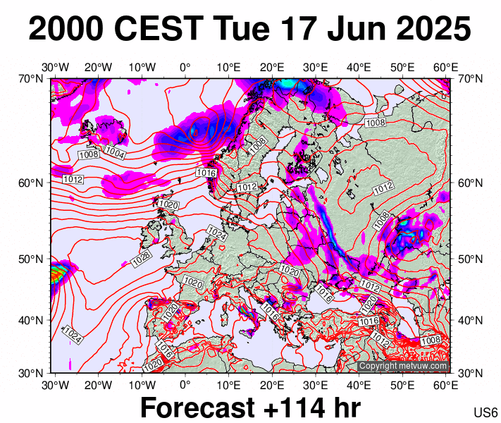 Europe forecast chart for Tuesday, June 17th, 2025 at 6:00 PM