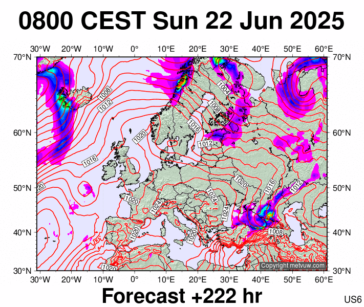 Europe forecast chart for Sunday, June 22nd, 2025 at 6:00 AM